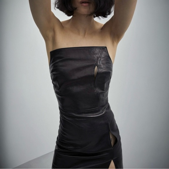 ET OCHS Black Calf Leather Strapless Mini Dress Size 10 $1695 retail - Picture 5 of 15